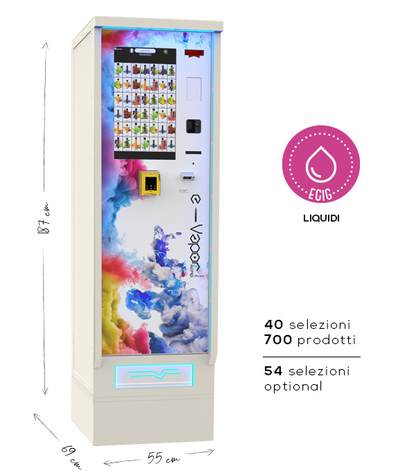 Distributore automatico E-Vapor L 40 touchscreen, 40 selezioni per liquidi e sigarette elettroniche usa e getta, ideale per aree ad alta frequentazione