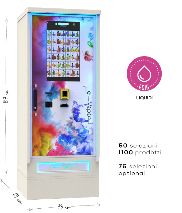Distributore automatico E-Vapor XL 60 touchscreen, 60 selezioni per liquidi e sigarette elettroniche usa e getta, grande capacità