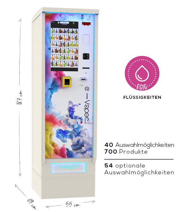 E-Vapor L 40 Touchscreen-Automat, 40 verschiedene Liquids und elektronische Einwegzigaretten, ideal für stark frequentierte Bereiche