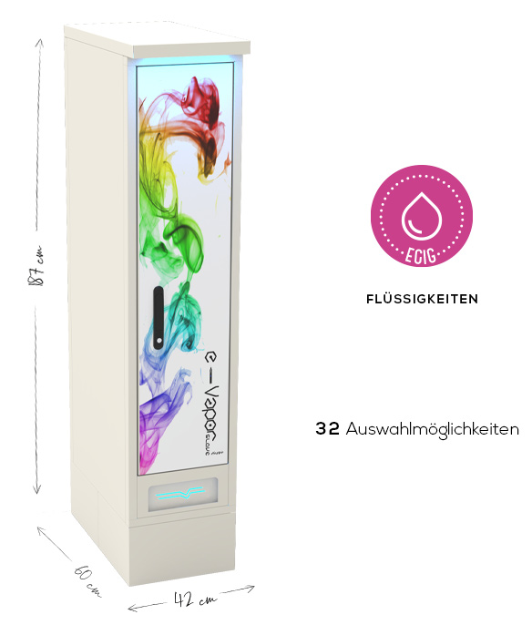 E-Vapor Slave 32 Automat, Erweiterungseinheit mit 32 Auswahlmöglichkeiten, angeschlossen an den Haupt-Touch-Automaten