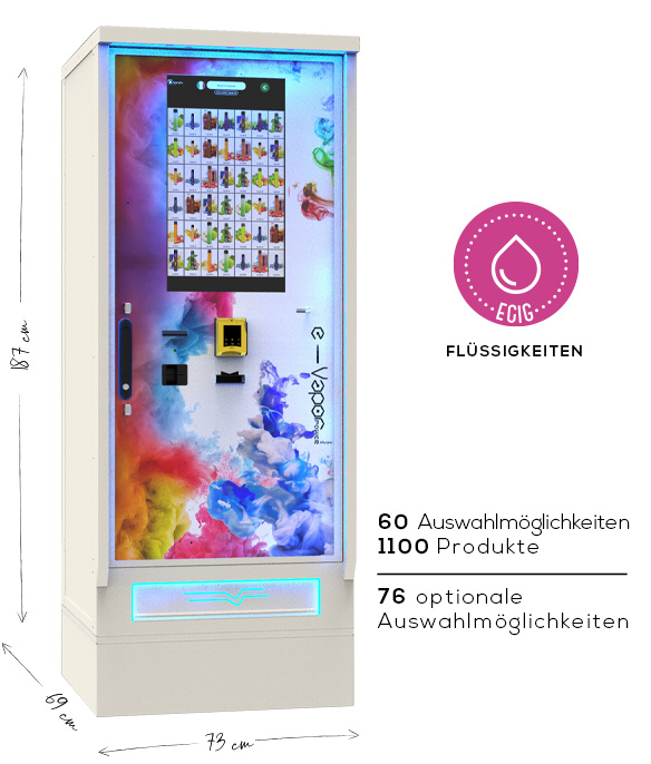 E-Vapor XL 60 Touchscreen-Automat, 60 Auswahlmöglichkeiten für Liquids und elektronische Einwegzigaretten, große Kapazität