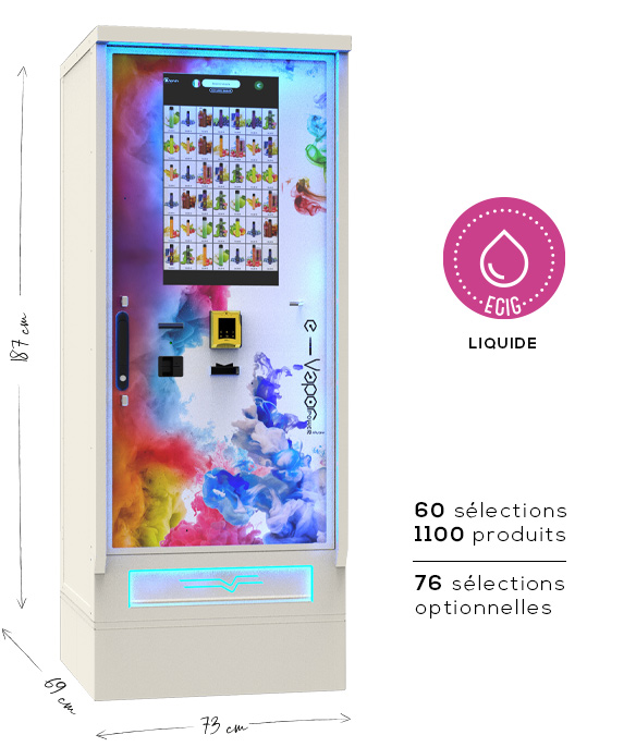 Distributeur automatique E-Vapor XL 60 à écran tactile, 60 sélections pour e-liquides et e-cigarettes jetables, grande capacité pour zones très fréquentées