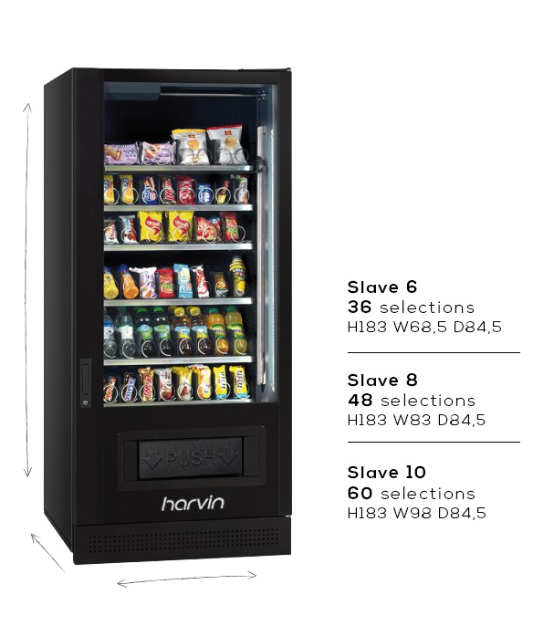 Refrigerated Slave Module for Harvin Vending Machines with Illuminated Showcase and Sealed Anti-Tamper Chute, 36/48/60 Selections