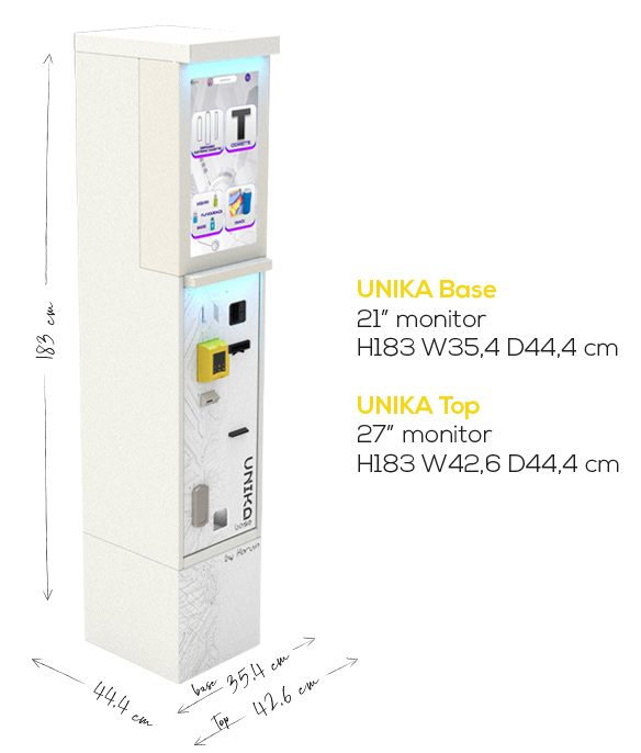 Unika Automated Checkout – 21"/27" Touchscreen, Anti-Tamper Block System, Document/QR Scanner, and Smart Dashboard